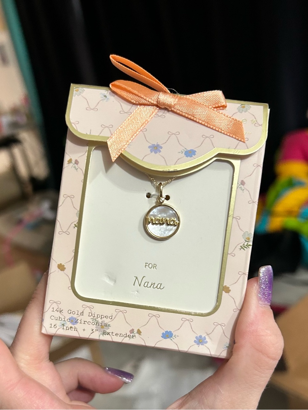Target 14k Gold Dipped Nana Mother of Pearl Cubic Zirconia Boxed Necklace NWT